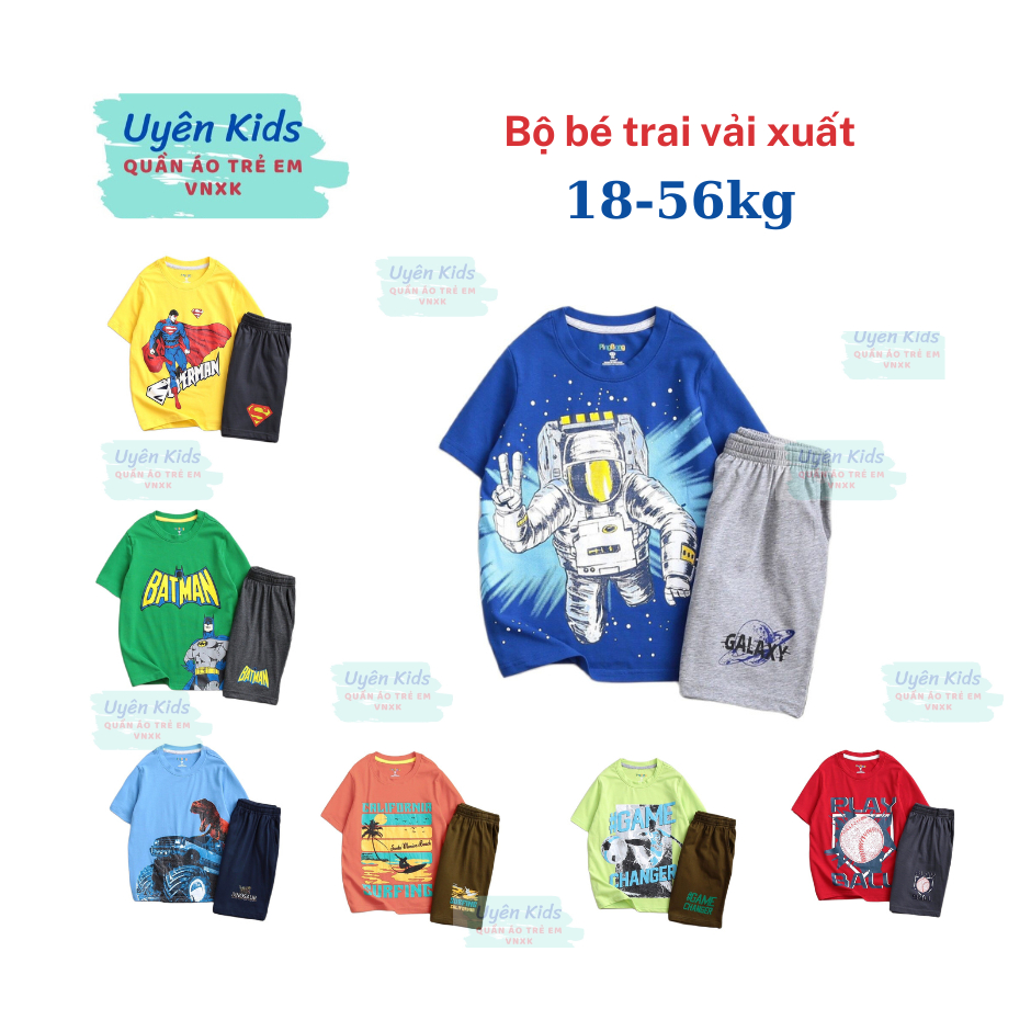 (18-62kg) Đồ bộ bé trai vải xuất G.ap HM Ping.bong cotton mỏng mát in hoạt hình nổi tiếng