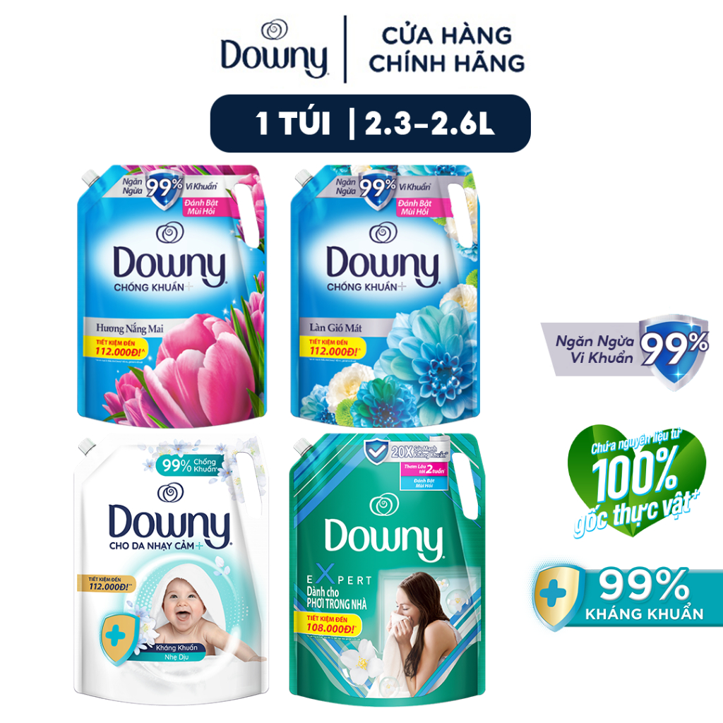 Nước Xả Vải Downy Nhiều Mùi Hương Túi 2.3L/ 2.35L