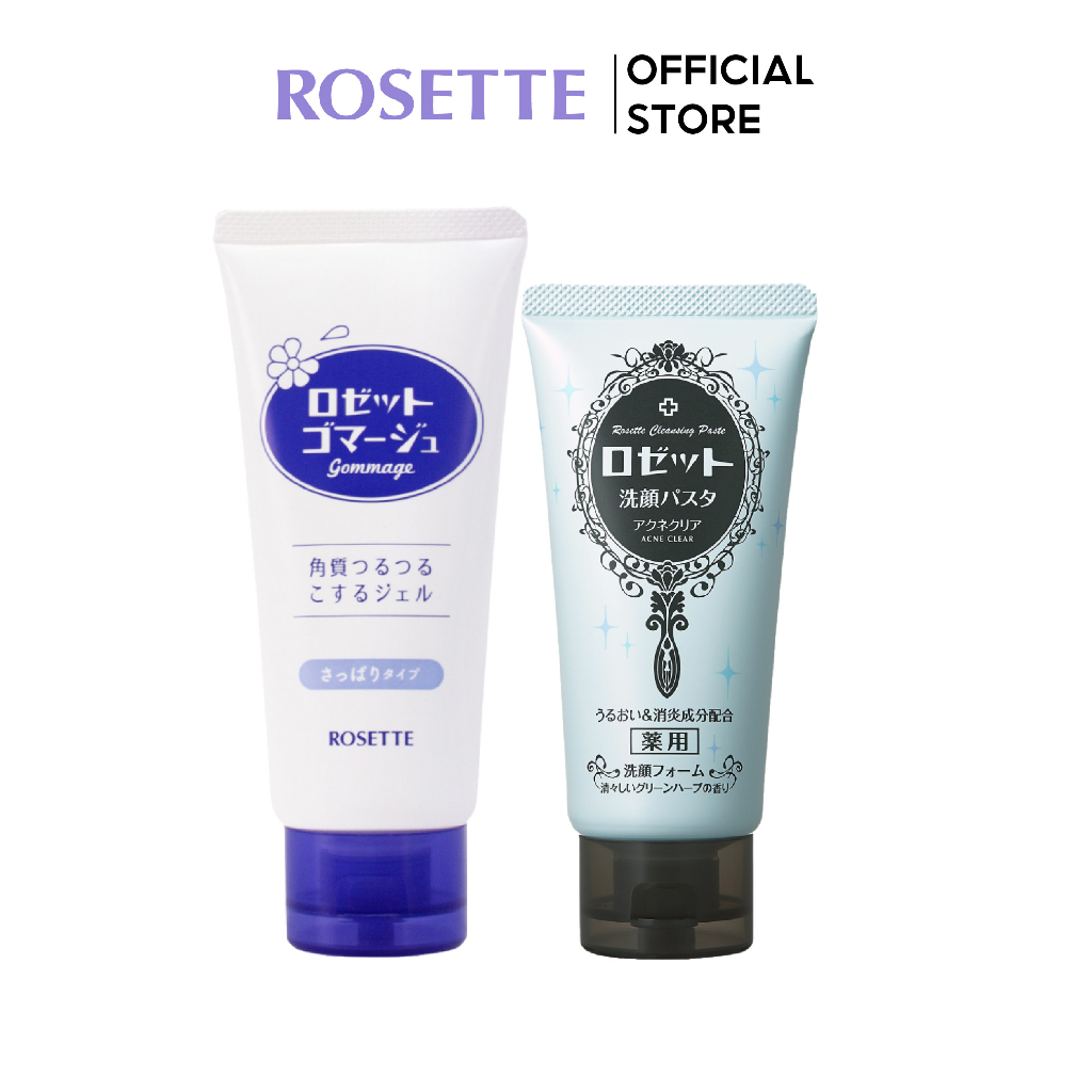 Bộ Sữa Rửa Mặt Làm Giảm Mụn Rosette Pasta Acne Clear 120g và Tẩy Tế Bào Chết Cho Mọi Loại Da Rosette Gommage 180g