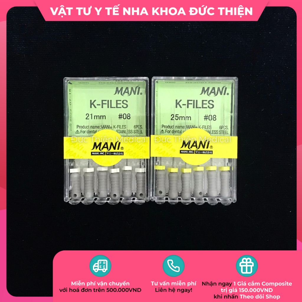 Trâm nội nha Reamers K Files H Files nong dũa MANI số 8 (vỉ 6 cây) - Vật tư nha khoa chính hãng