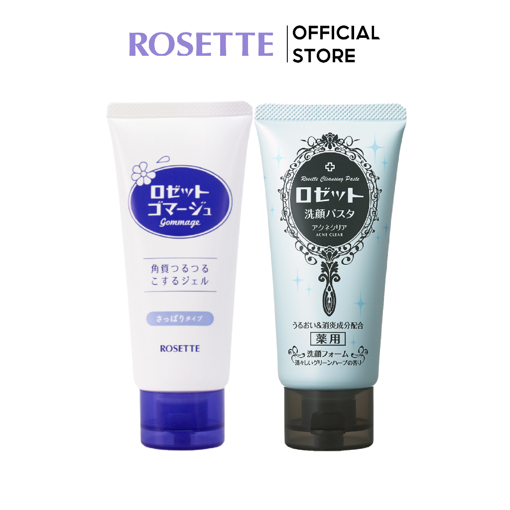 Combo Tẩy Tế Bào Chết Dành Cho Mọi Loại Da Rosette Gommage 120g Và Sữa Rửa Mặt Giảm Mụn Rosette 120g