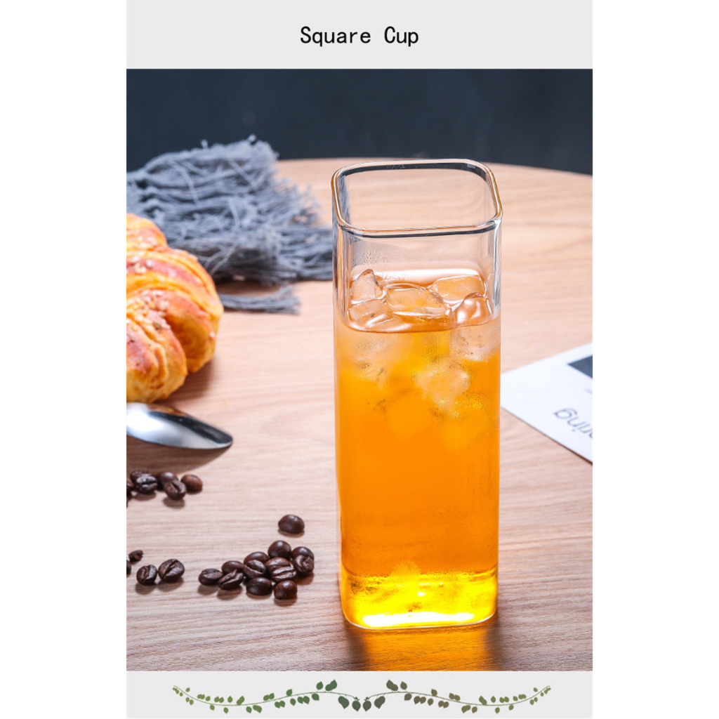 Ly Thủy Tinh Vuông, Cốc Thủy Tinh Vuông Chịu Nhiệt Uống Nước Pha Trà Ca Phê Decor 200ml 350ml 500ml