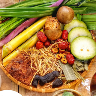 Nguyên liệu nấu sâm & set sâm tự nấu: bông cúc - bí đao - rễ tranh - râu bắp - thục địa - lá dứa - la hán quả