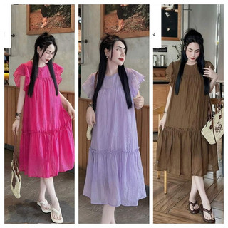 Váy bầu mùa hè - đầm bầu suông 3 màu chất đũi xước
