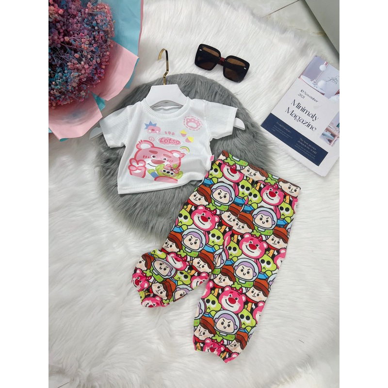 Set quần dài có gấu dâu cho bé