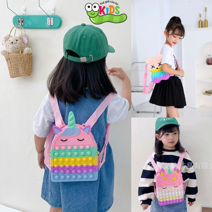Balo pop it đi học cho bé mầm non từ 1-6 tuổi, balo ngựa pony silicon bé bóp bong bóng hỗ trợ giảm stress - BALO PONY 1