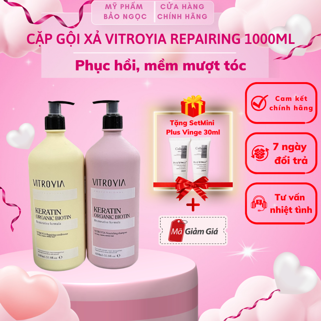 Cặp Gội Xả VITROYIA REPAIRING 1000ml DẦU GỘI DƯỠNG SINH Phục hồi mềm mượt Chính Hãng