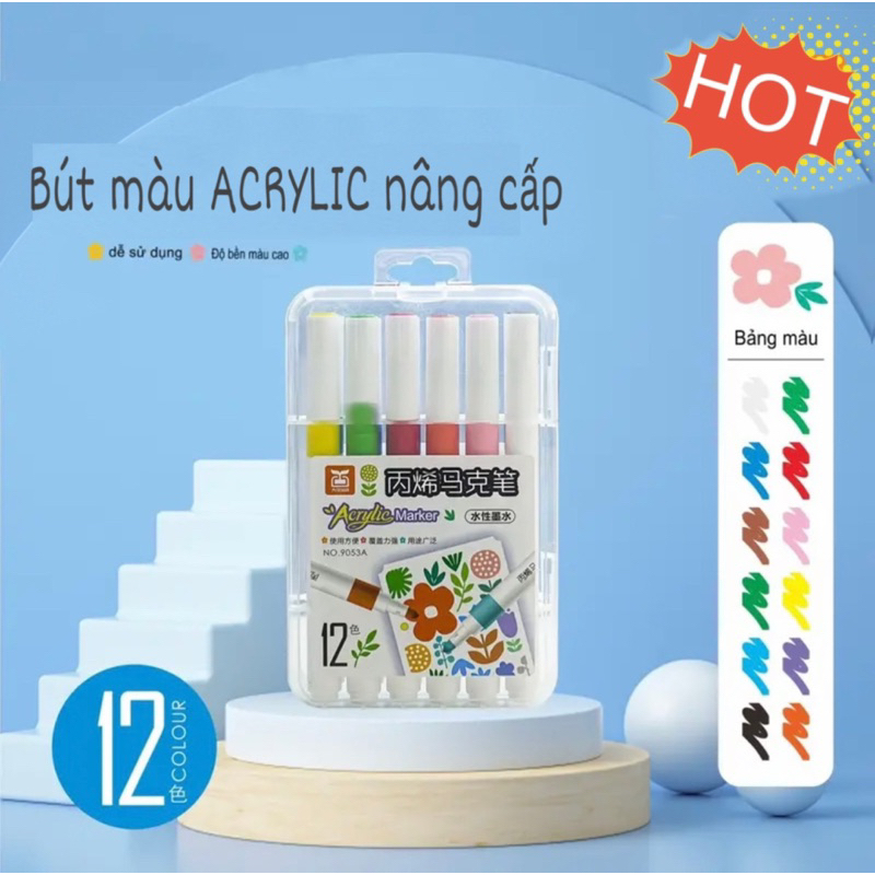 Set 60 Bút màu ACRYLIC Marker CHỐNG THẤM NƯỚC Không Bị Nhoè Có Thể Vẽ Lên Đồ Vật Nhẵn , lau được khi dính lên da
