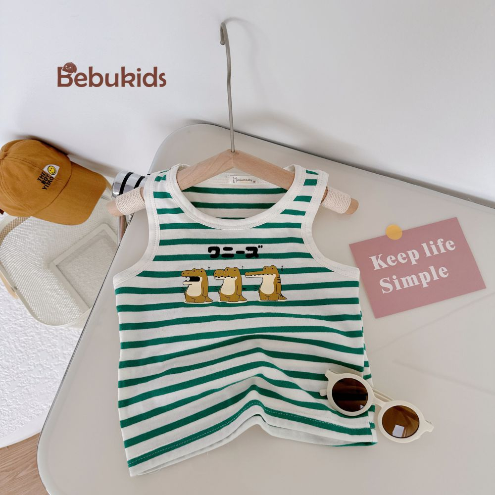 Áo ba lỗ đáng yêu, chất liệu cotton mát mịn cho bé gái, bebukidsstore A1604