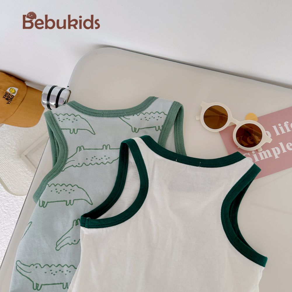 Áo ba lỗ đáng yêu, chất liệu cotton mát mịn cho bé gái, bebukidsstore A1604