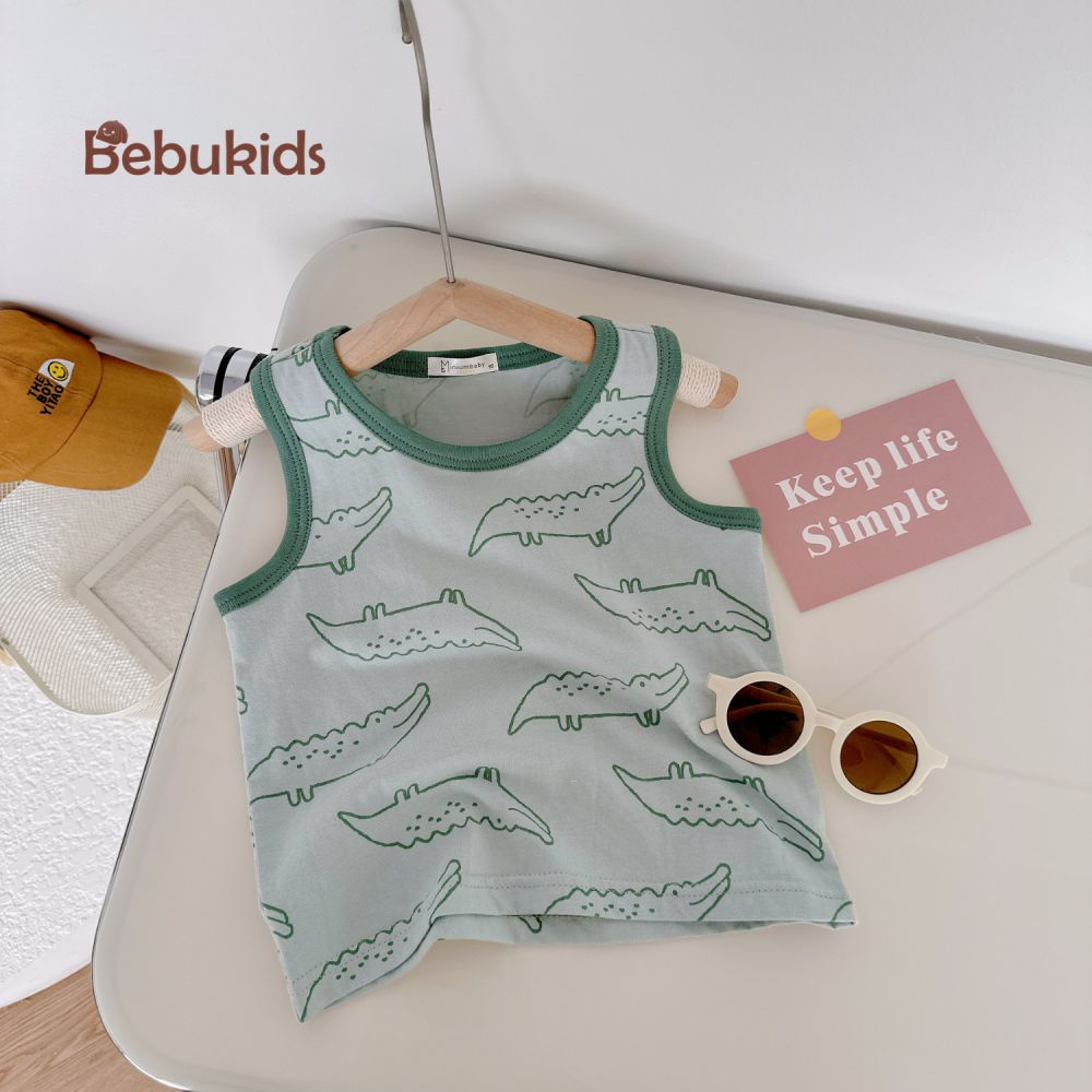 Áo ba lỗ đáng yêu, chất liệu cotton mát mịn cho bé gái, bebukidsstore A1604