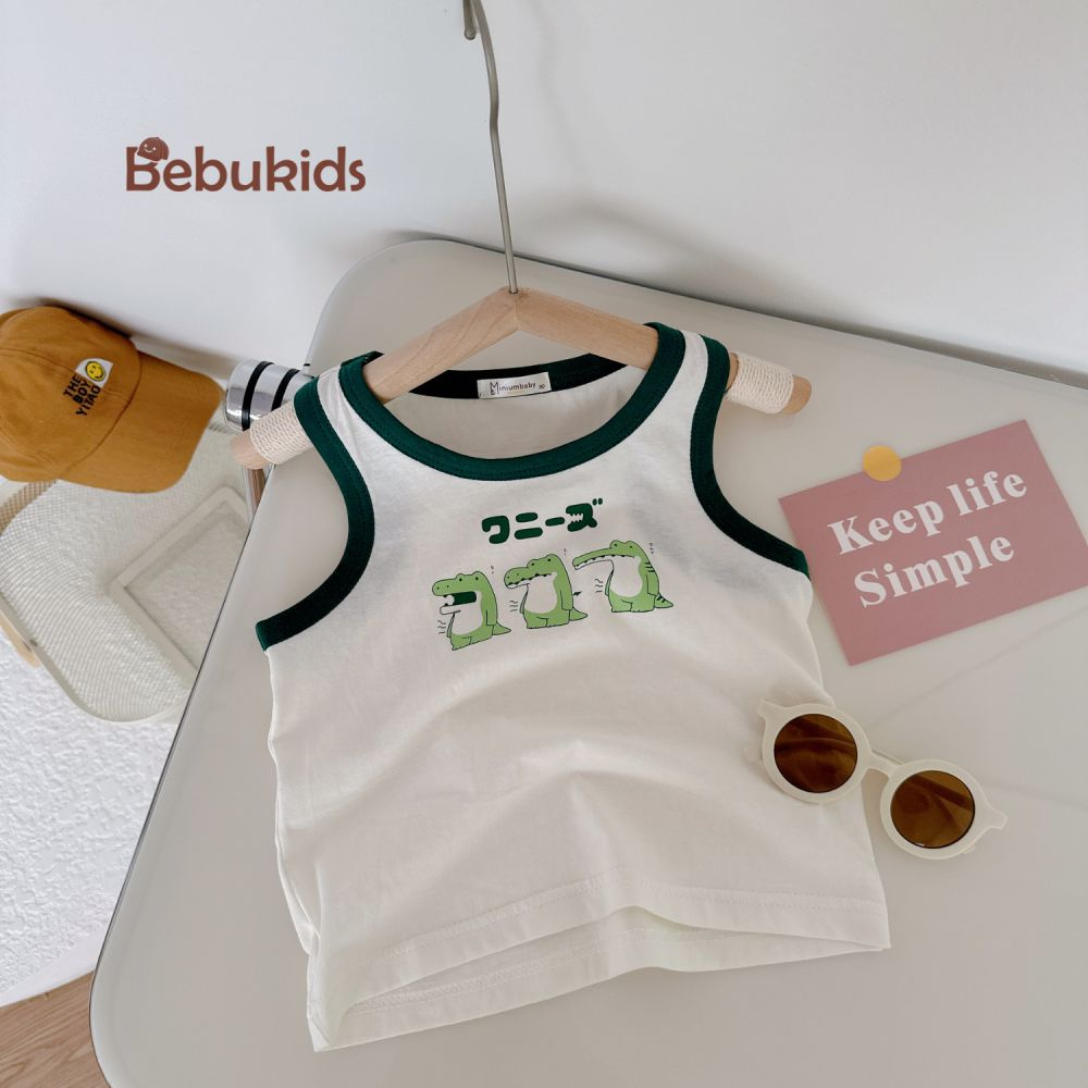Áo ba lỗ đáng yêu, chất liệu cotton mát mịn cho bé gái, bebukidsstore A1604