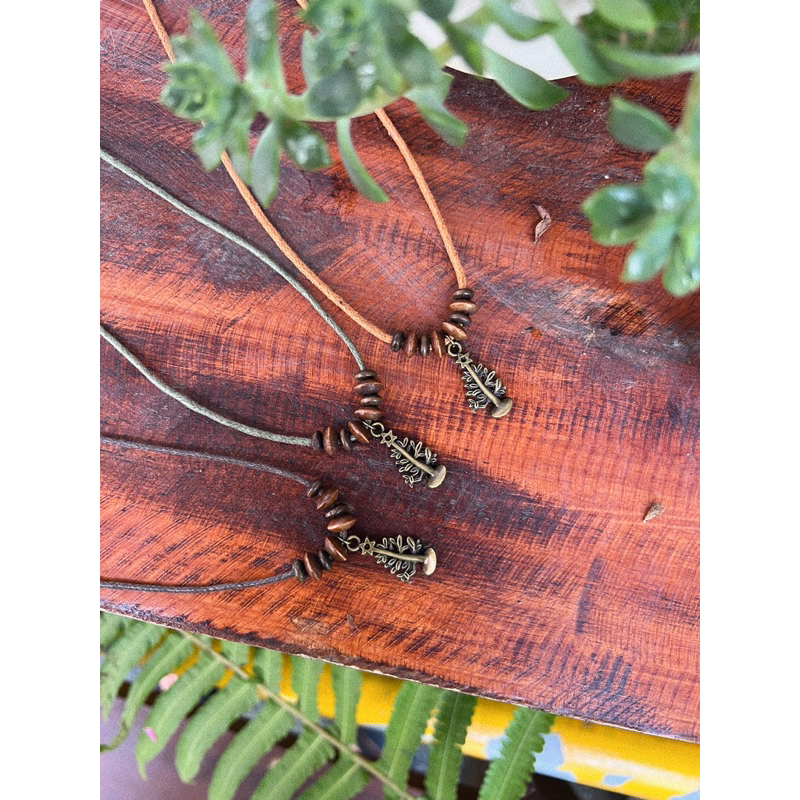 Vòng cổ Matsu - Dây chuyền charm cây mix hạt gỗ vintage