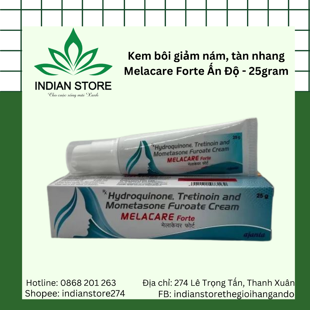 Kem Giảm Nám, tàn nhang - Melacare Ấn Độ   2% 4% Hydroquinone & 0.025% Tretinoin