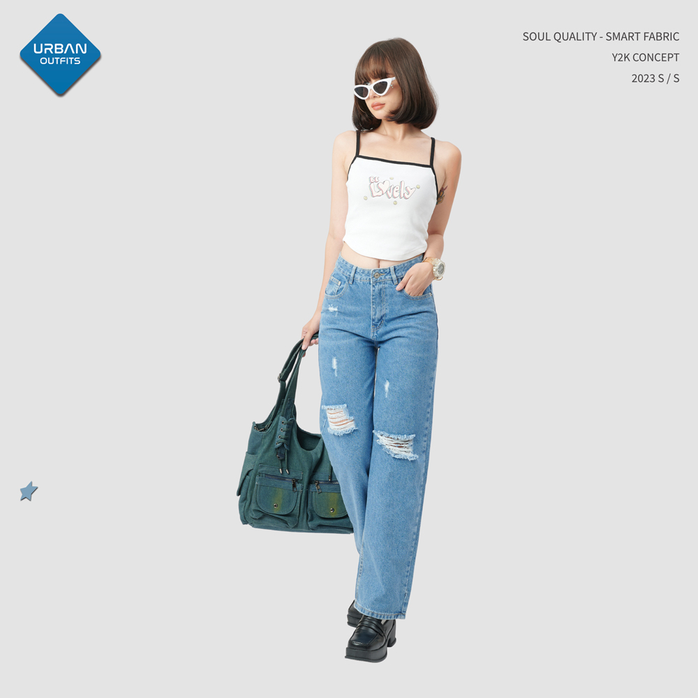 Quần Jean Nữ Dài Suông ống rộng rách gối QJB001 Urban Outfits / Chloé