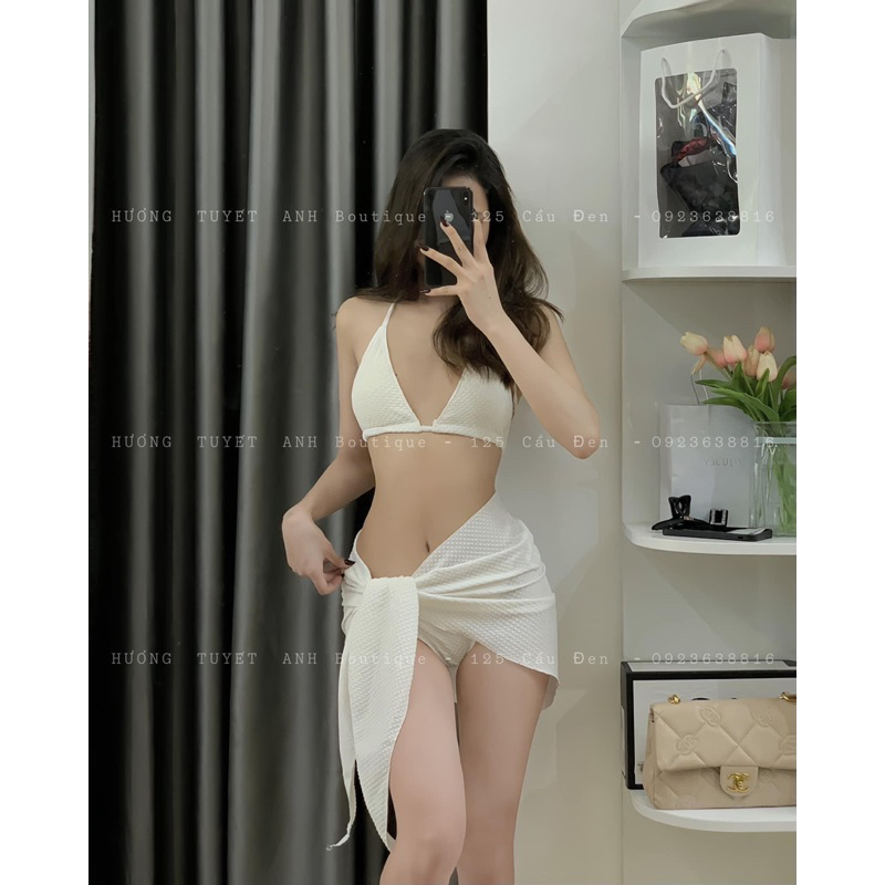 Set Bikini 3 Món Cột Dây Kèm Khăn Tắm Thun Xốp Sexy - Thời Trang Nữ Giá Rẻ