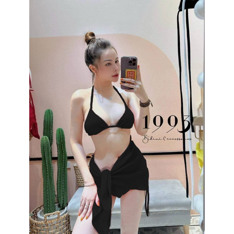 Set Bikini 3 Món Cột Dây Kèm Khăn Tắm Thun Xốp Sexy - Thời Trang Nữ Giá Rẻ