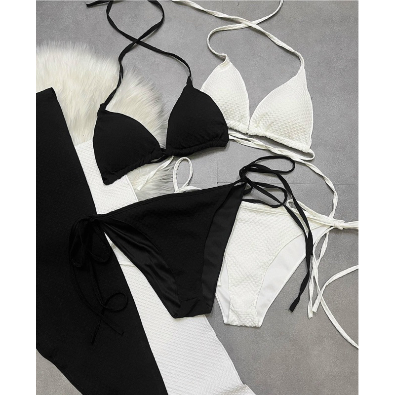 Set Bikini 3 Món Cột Dây Kèm Khăn Tắm Thun Xốp Sexy - Thời Trang Nữ Giá Rẻ