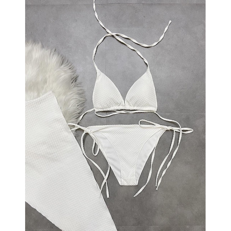 Set Bikini 3 Món Cột Dây Kèm Khăn Tắm Thun Xốp Sexy - Thời Trang Nữ Giá Rẻ