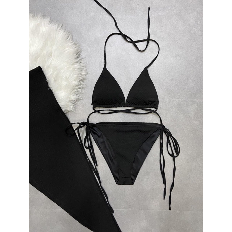 Set Bikini 3 Món Cột Dây Kèm Khăn Tắm Thun Xốp Sexy - Thời Trang Nữ Giá Rẻ