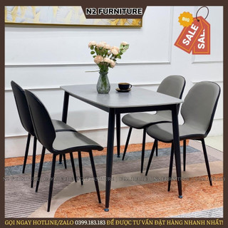 Bộ bàn ghế ăn nhập khẩu n2 furniture, bộ bàn ghế nordic, bàn chân ống mặt đá ceramic chống ố bàn ăn giá sỉ