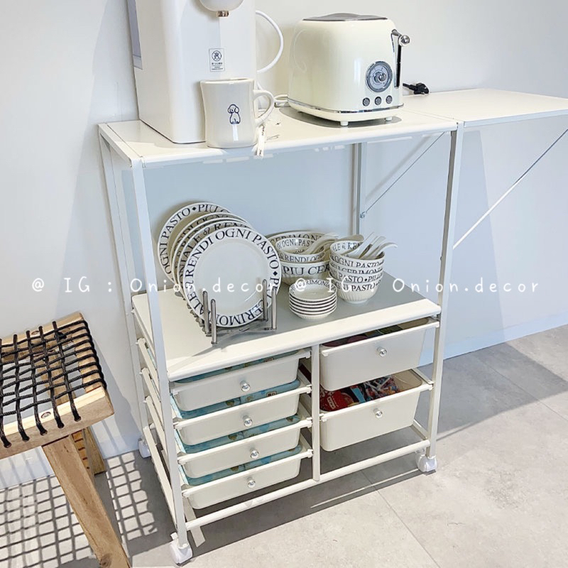 Kệ đựng đồ nhà bếp nhiều ngăn bàn gấp gọn bánh xe đa năng