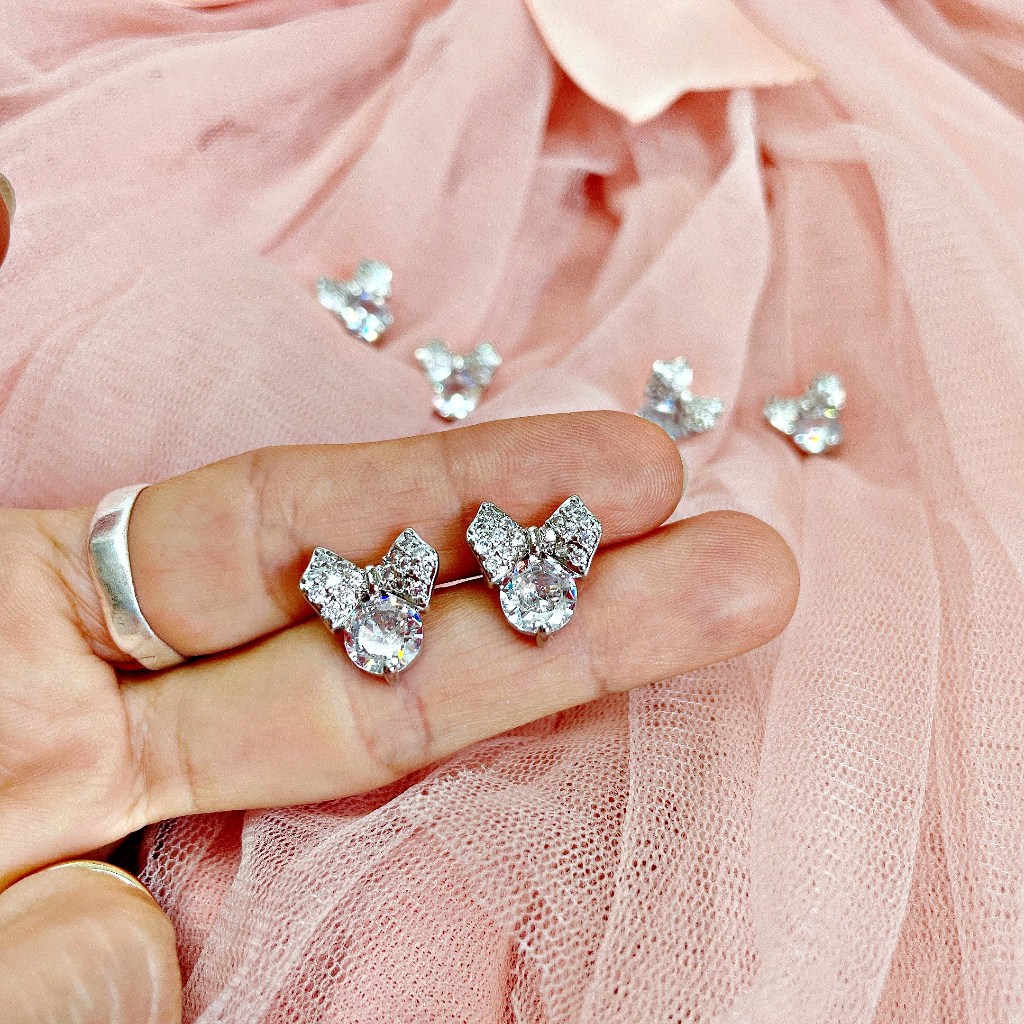 Bông Tai Bạc 925 Đẹp Hình Nơ Sát Tai NHÀ NHỎ 1424