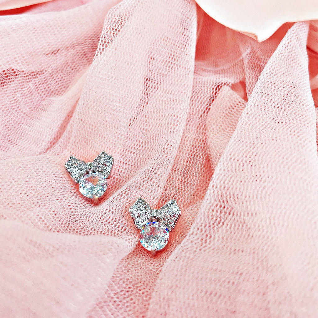 Bông Tai Bạc 925 Đẹp Hình Nơ Sát Tai NHÀ NHỎ 1424