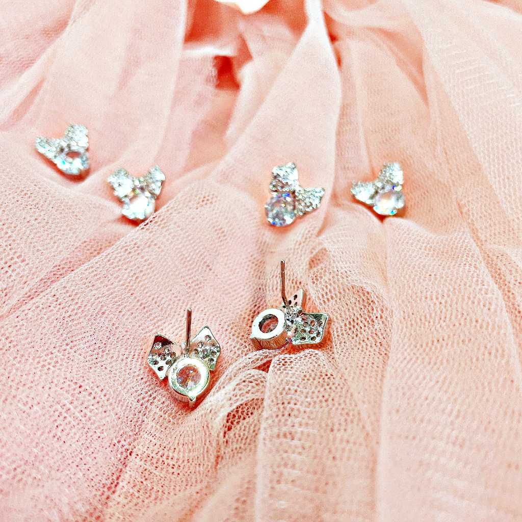 Bông Tai Bạc 925 Đẹp Hình Nơ Sát Tai NHÀ NHỎ 1424