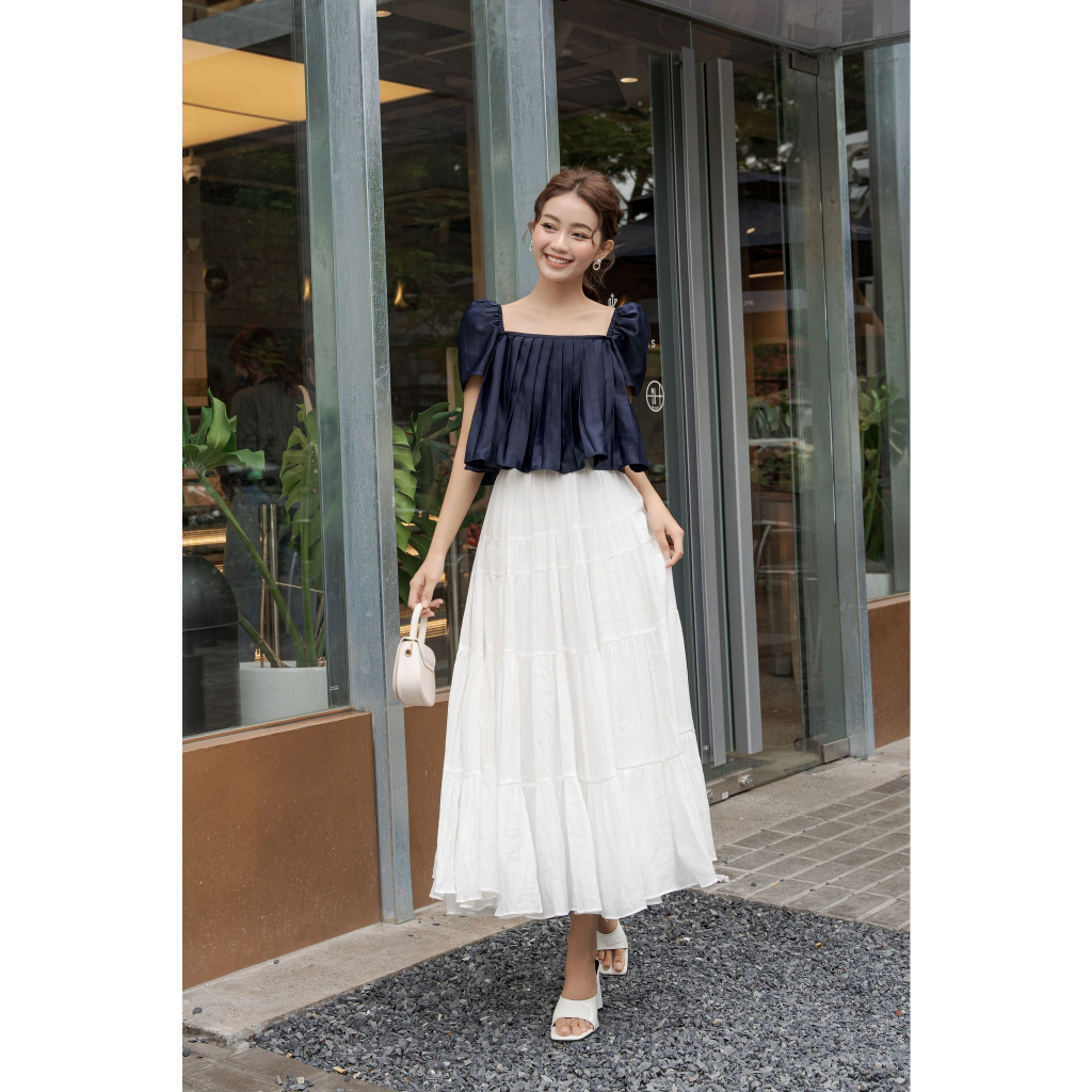 OLV - Áo Pleated Top in Navy