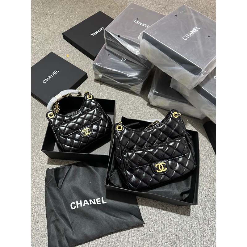 Túi C.nel trần trám da bóng nhẹ size 19-22cm kèm hộp hàng QC cao cấp