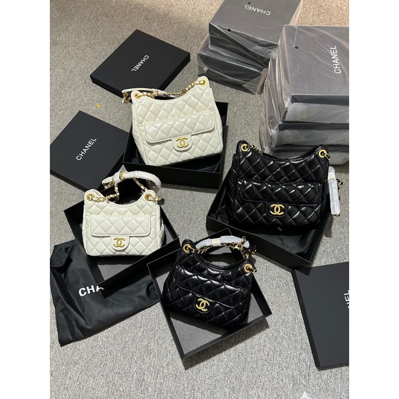 Túi C.nel trần trám da bóng nhẹ size 19-22cm kèm hộp hàng QC cao cấp