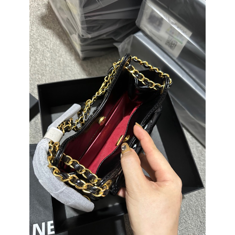 Túi C.nel trần trám da bóng nhẹ size 19-22cm kèm hộp hàng QC cao cấp