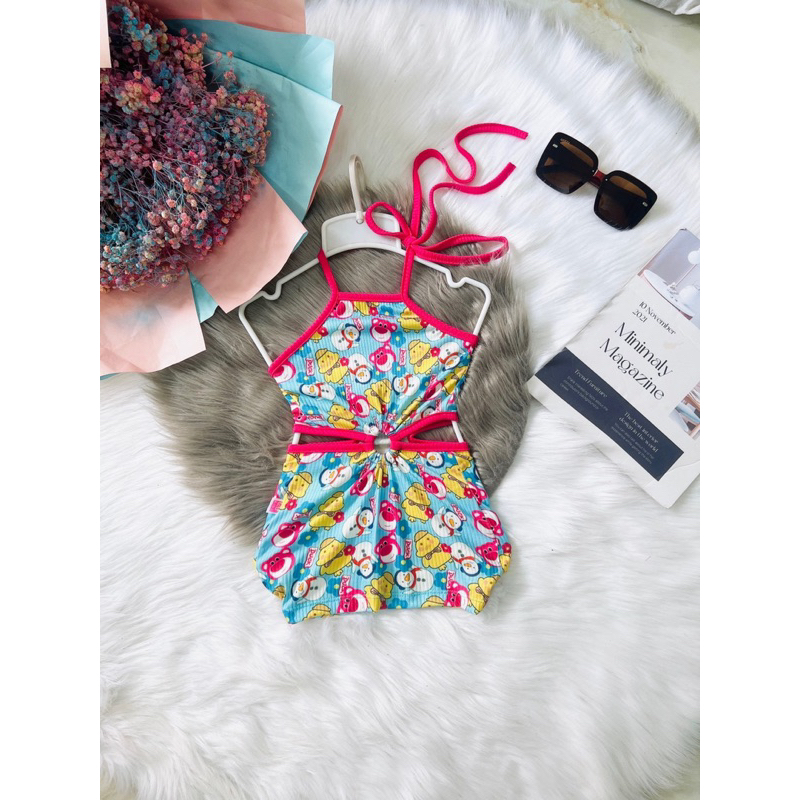 Set đầm body khoét eo cho bé