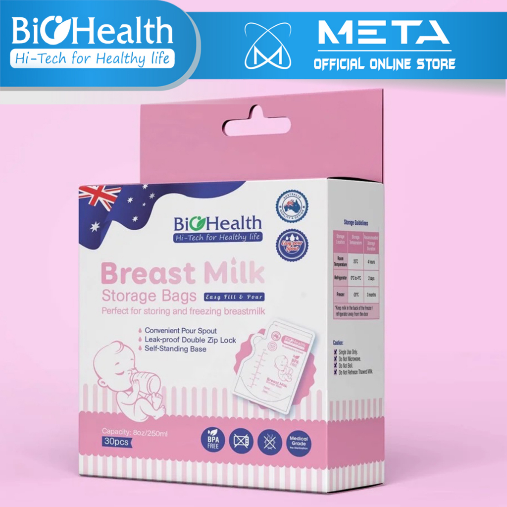 Túi trữ sữa BioHealth Dung tích 150ml, 250ml chất nhựa tự nhiên không chứa BPA an toàn cho bé | Đạt chuẩn FDA Hoa Kỳ