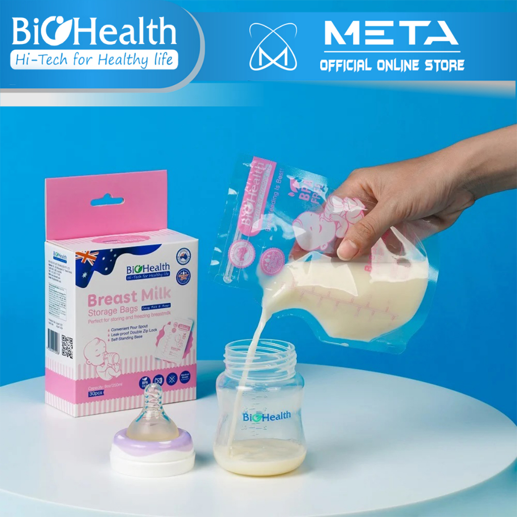 Túi trữ sữa BioHealth Dung tích 150ml, 250ml chất nhựa tự nhiên không chứa BPA an toàn cho bé | Đạt chuẩn FDA Hoa Kỳ