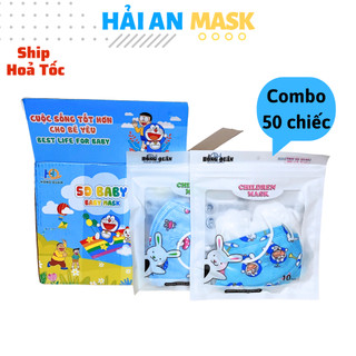 Khẩu trang cho bé 5d mask in hình vải lụa combo 50 chiếc mềm mịn ôm mặt