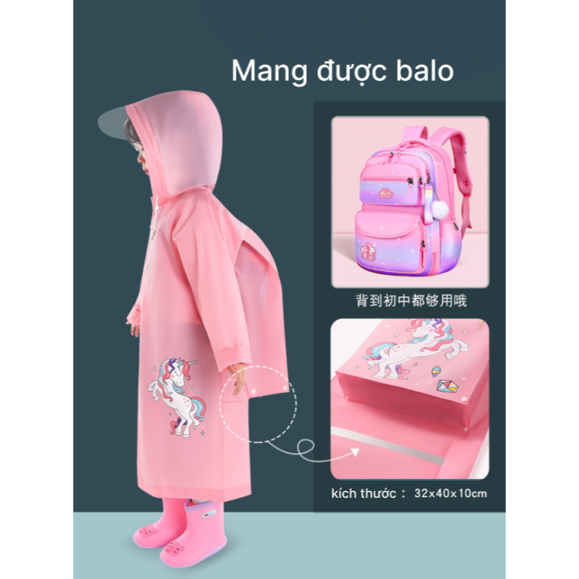 Áo mưa cho bé , cho bé từ 3 đến 10 tuổi