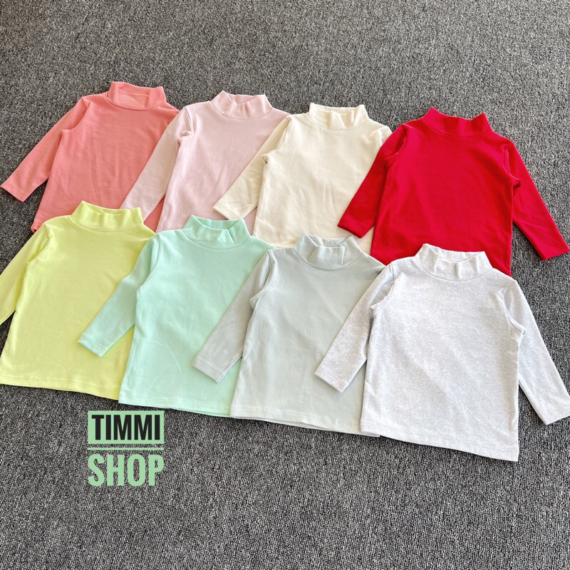 Áo Giữ Nhiệt Cổ 3 Phân Cho Bé Áo Cotton Dài Tay Trơn Muji 10-52kg