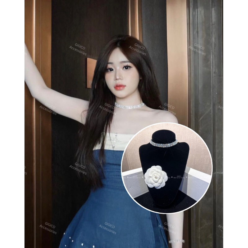 Vòng cổ  Choker đá 3line đá cao su non