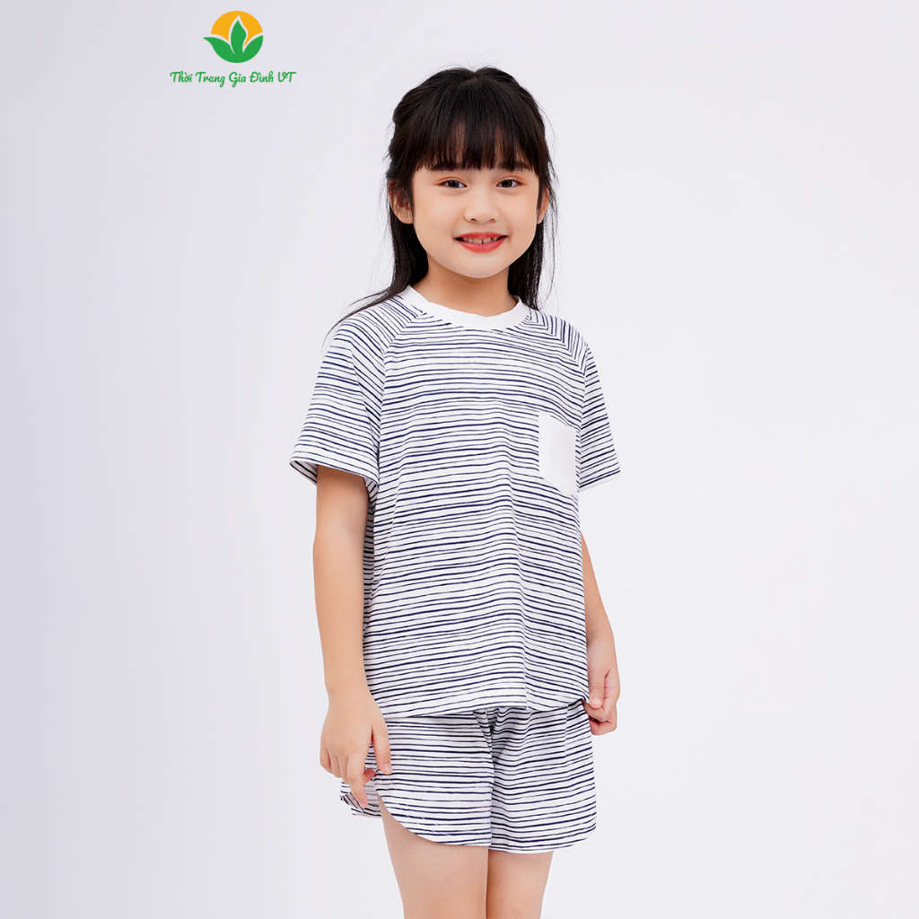 Bộ mặc nhà bé gái dệt kim thời trang gia đình Việt Thắng, quần đùi, áo cộc tay - B63.2304