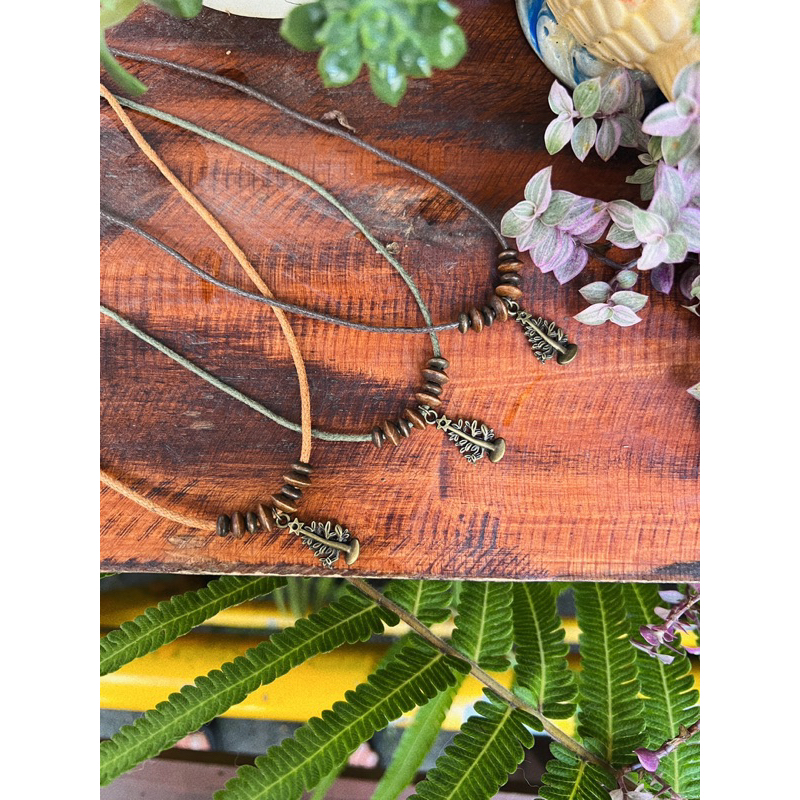 Vòng cổ Matsu - Dây chuyền charm cây mix hạt gỗ vintage