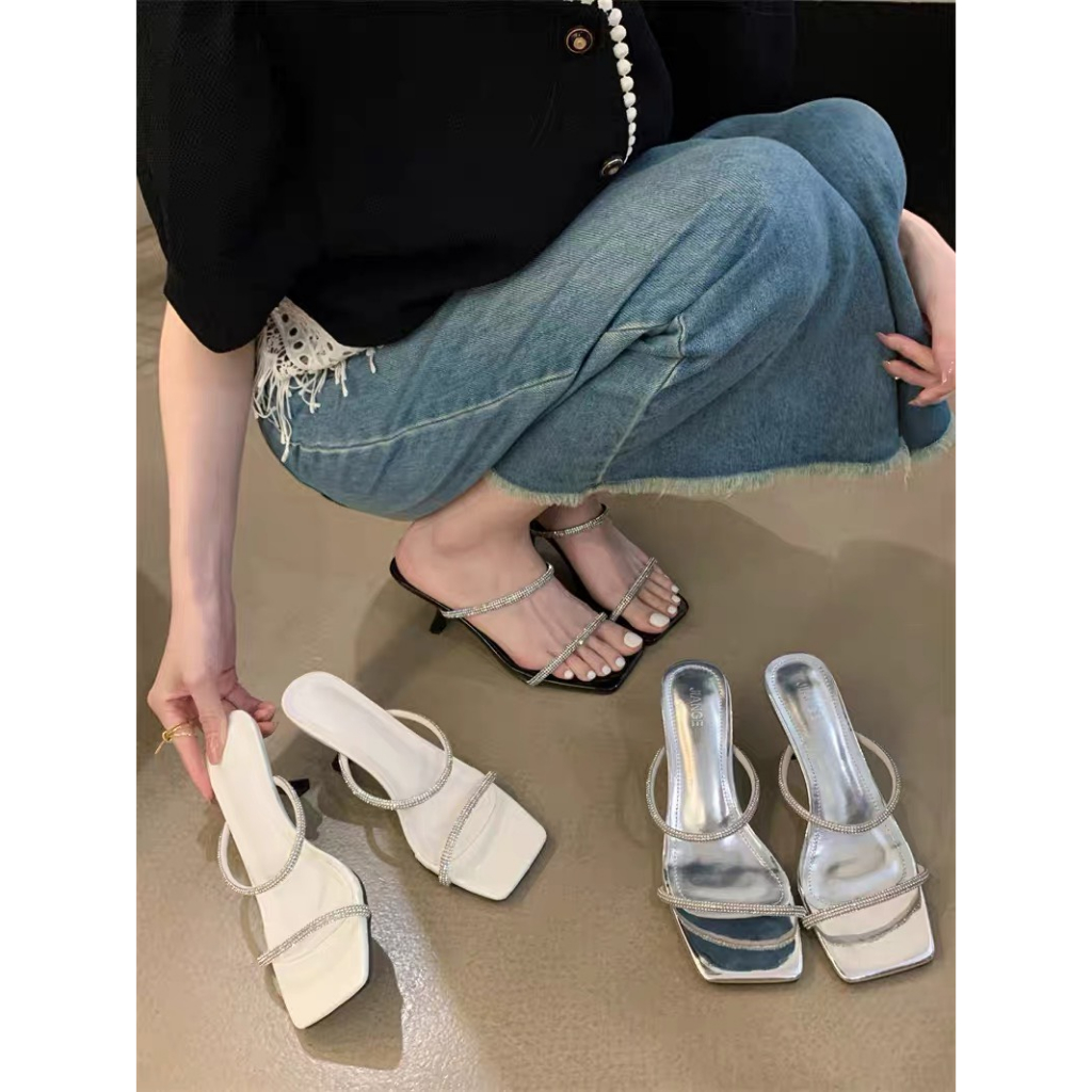 Giày cao gót 7p gót nhọn, sandal nữ quai đá mảnh siêu sang mã H62