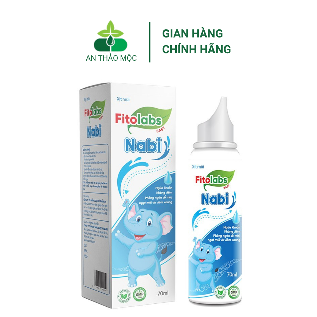 Xịt mũi thảo dược Fitolabs Nabi giúp bé giảm ngạt mũi, làm thông thoáng, sạch mũi chai 70ml