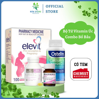 Combo bầu úc - bộ tứ vitamin úc - elevit bầu, canxi bầu ostelin, dha bầu bioisland, sắt bầu blackmores