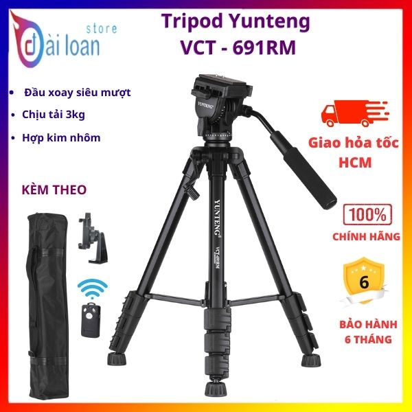 Chân máy ảnh, chân đế Tripod điện thoại Yunteng VCT 691RM tặng kèm đầu kẹp xoay 360 độ, remote chụp ảnh và túi đựng