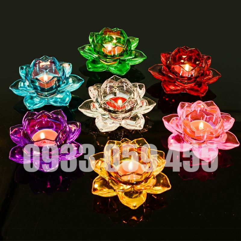 Đế nến hoa sen thủy tinh lưu ly 7 cánh, chân nến thủy tinh cốc lọ đựng nến thơm tealight