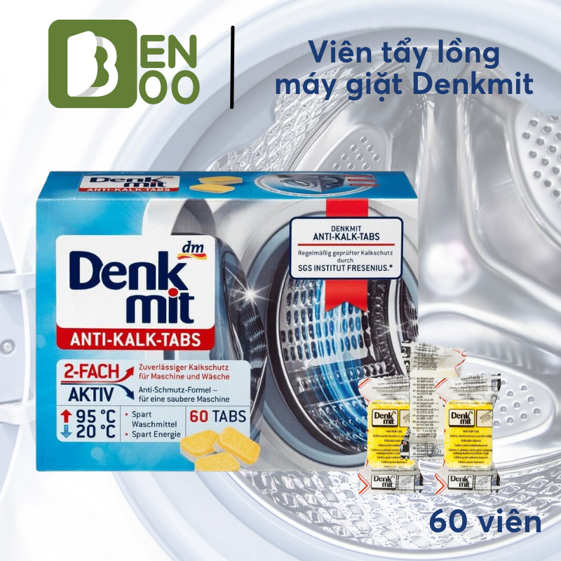 Viên Tẩy Lồng Giặt Denkmit 60 Viên Làm Sạch Lồng Giặt, Tẩy Sạch Vết Bẩn, Cặn Bẩn Trong Máy Giặt.