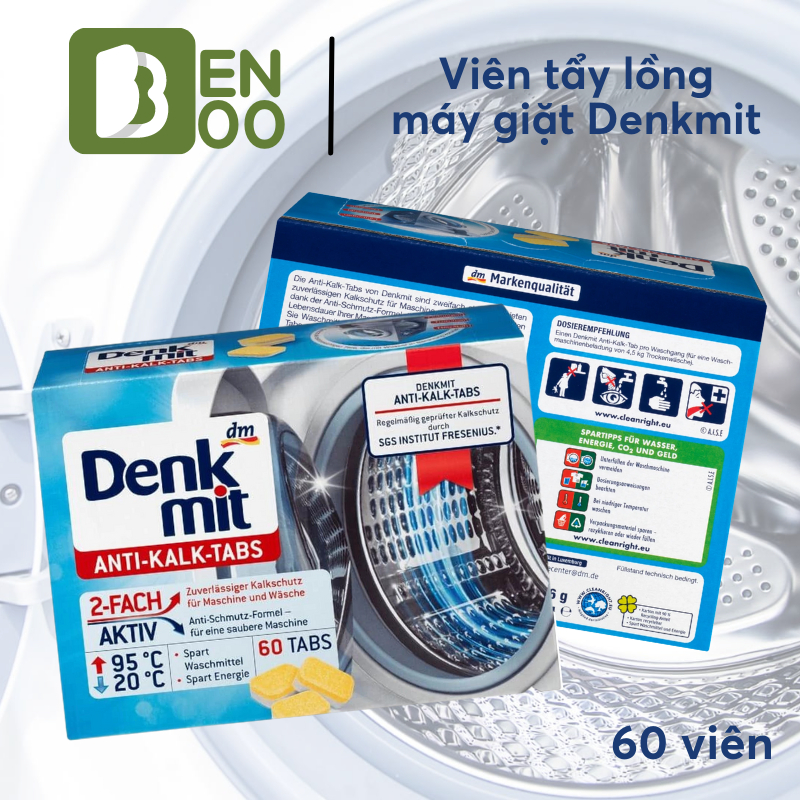 Viên Tẩy Lồng Giặt Denkmit 60 Viên Làm Sạch Lồng Giặt, Tẩy Sạch Vết Bẩn, Cặn Bẩn Trong Máy Giặt.