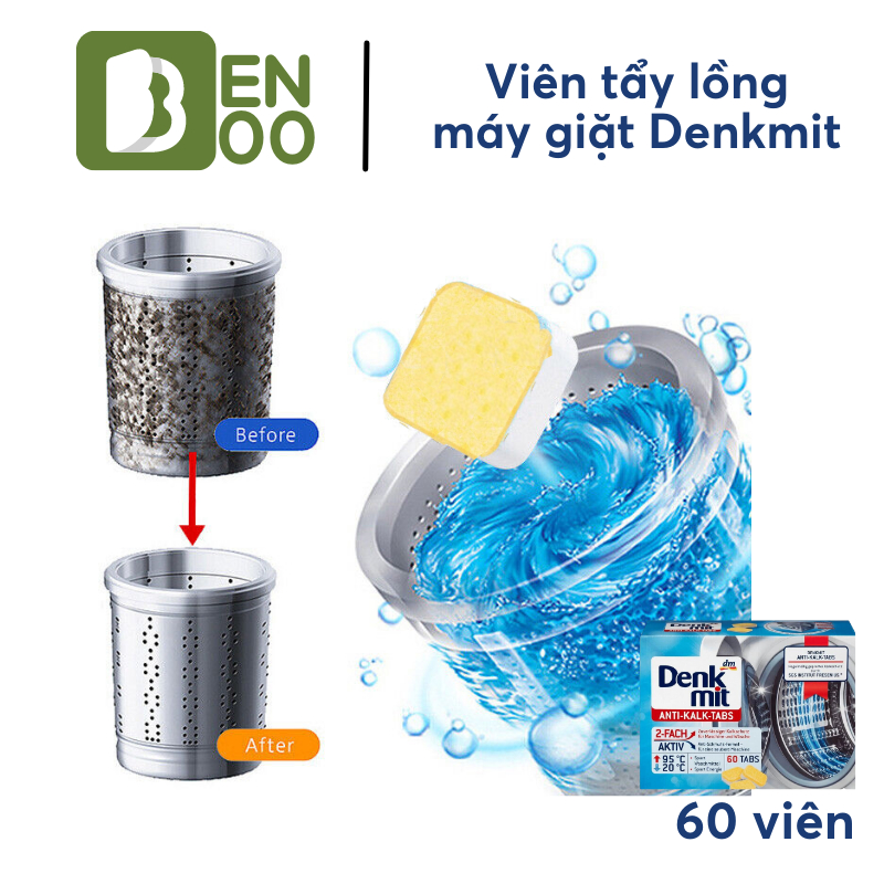 Viên Tẩy Lồng Giặt Denkmit 60 Viên Làm Sạch Lồng Giặt, Tẩy Sạch Vết Bẩn, Cặn Bẩn Trong Máy Giặt.